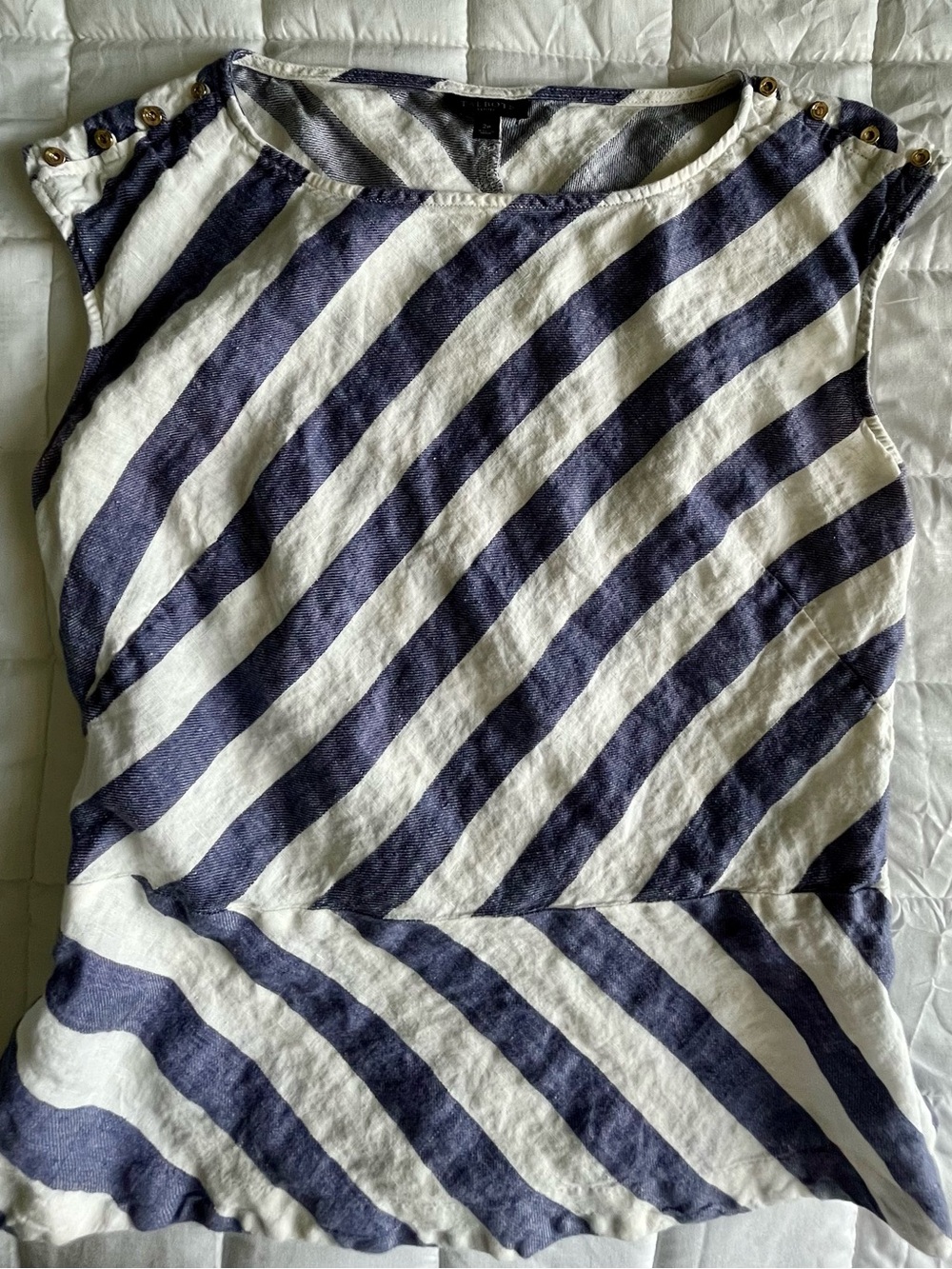 Striped Linen Cap Sleeve Top - Navy and White